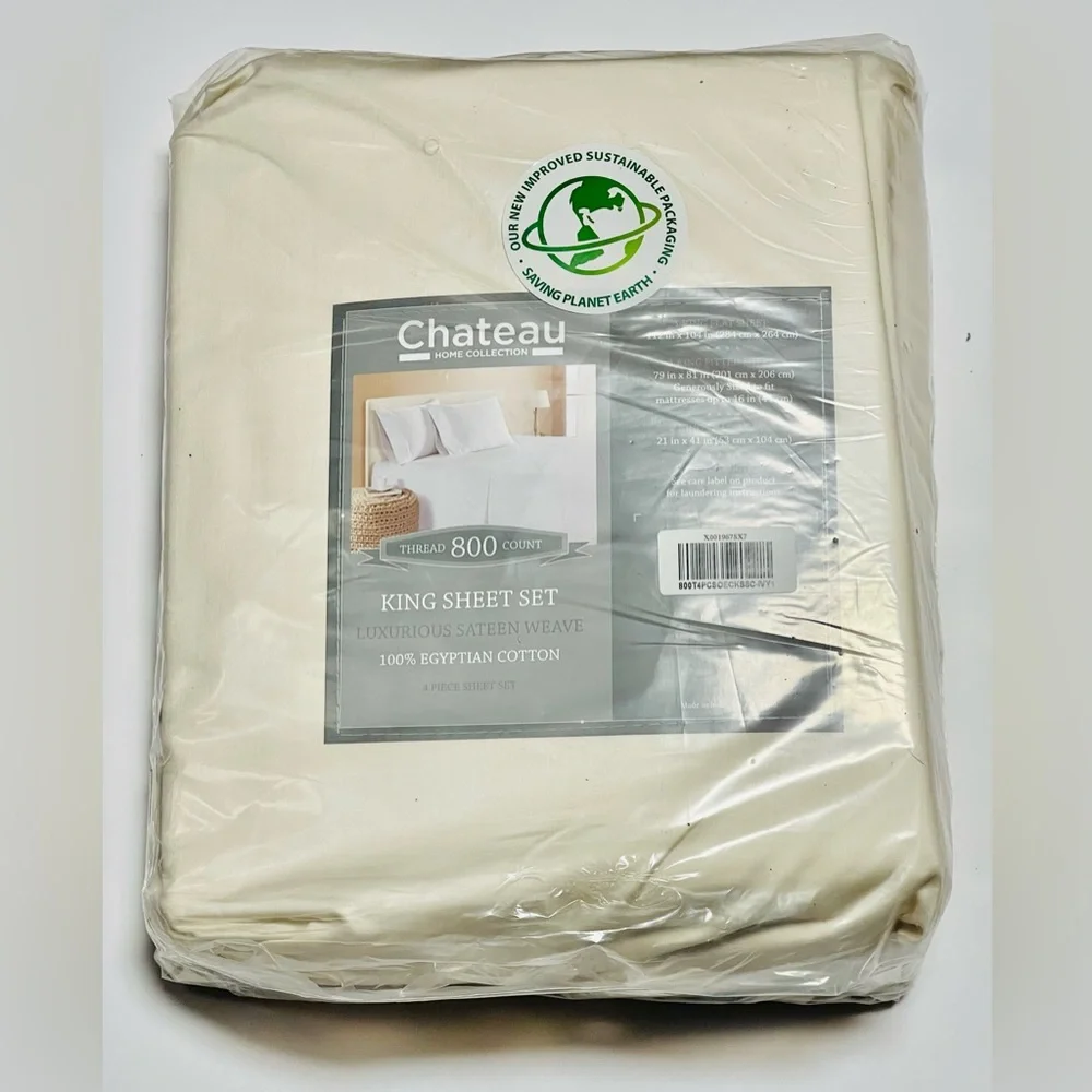 CHATEAU HOME COLLECTION KING SIZE SHEET SET IVORY COLOR 100% 4 PIECE SET